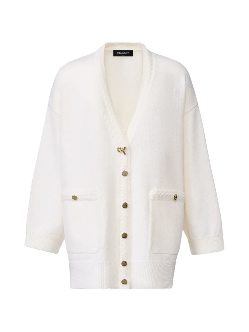 Fabiana Filippi braid-trimmed V-neck cardigan - White