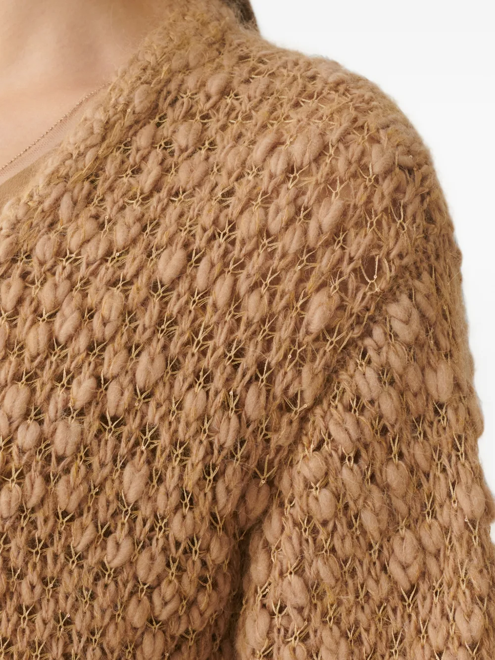 Fabiana Filippi Opengebreid vest verfraaid met pailletten Beige