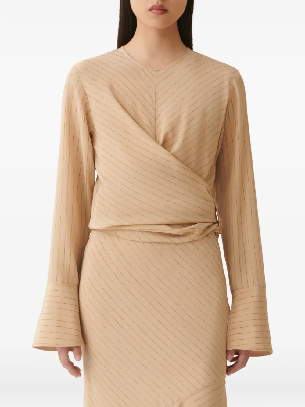 Fabiana Filippi Wikkelblouse met krijtstreep Beige