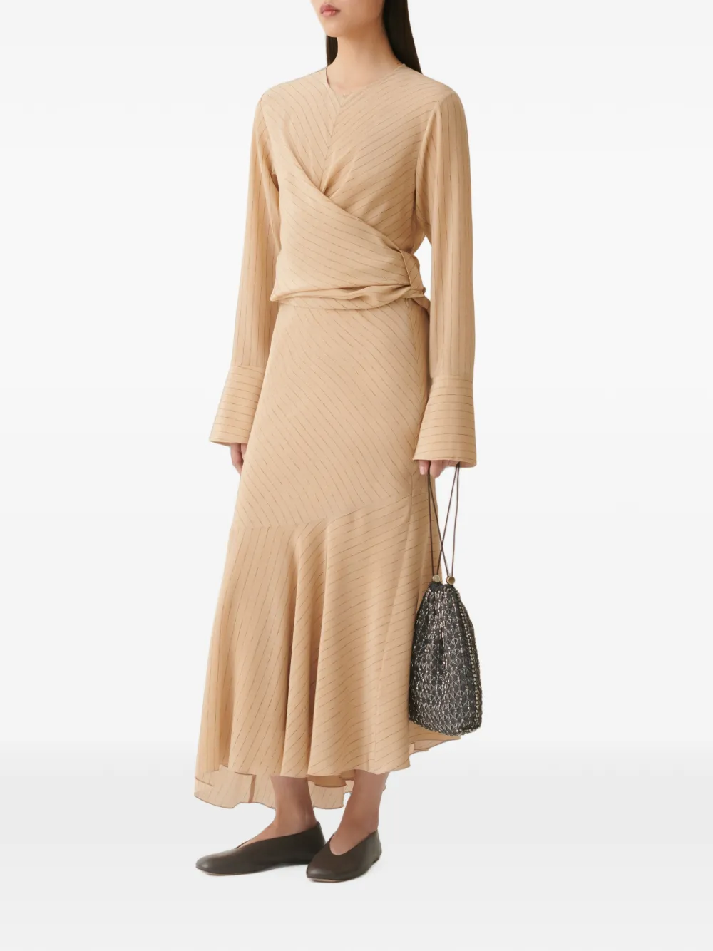Fabiana Filippi Wikkelblouse met krijtstreep Beige