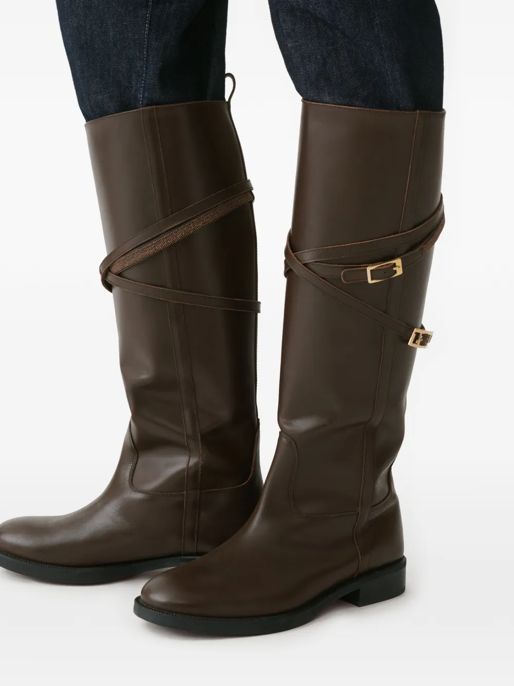 Fabiana Filippi buckle-strap leather knee-high boots Bruin