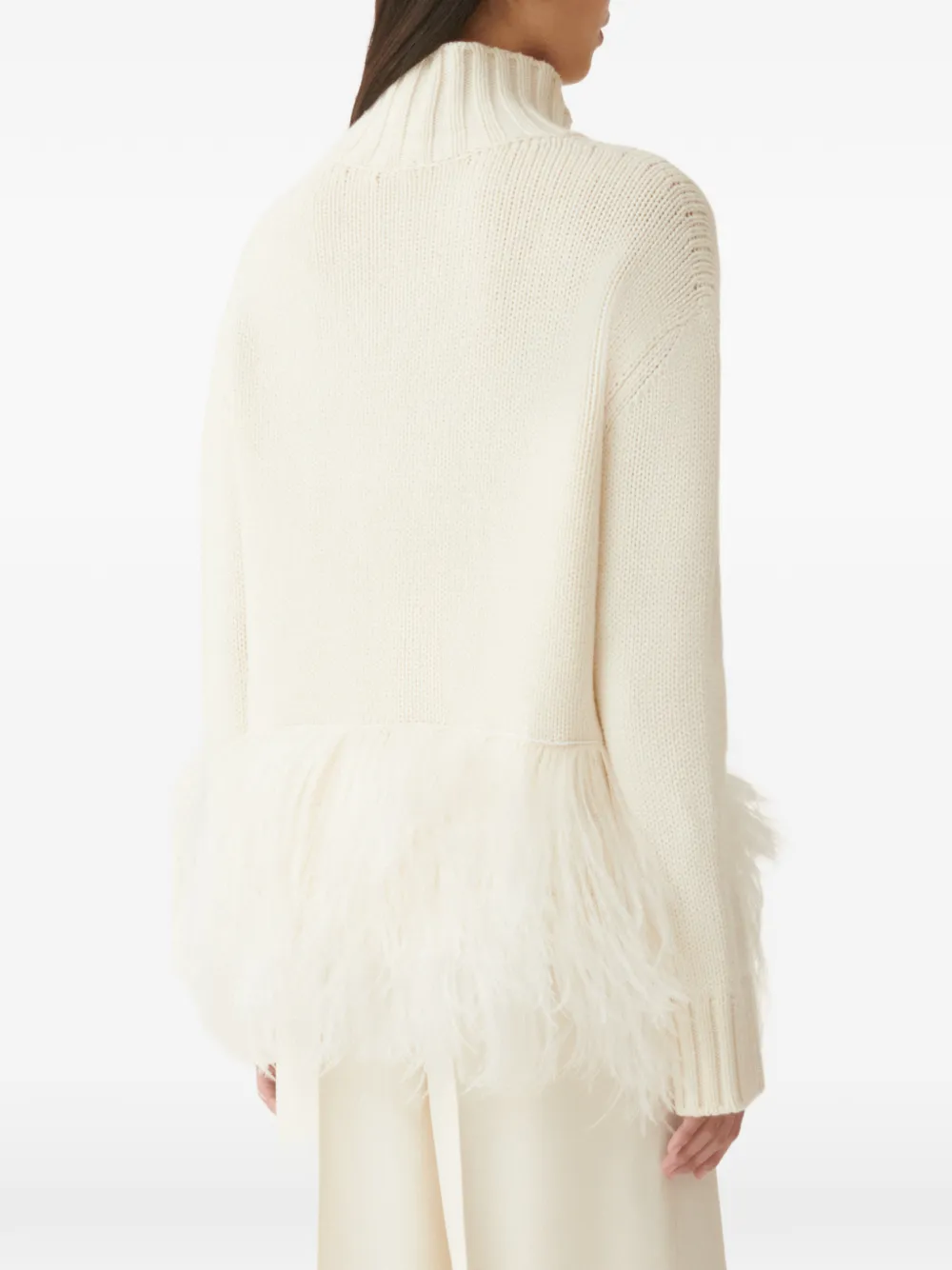 Fabiana Filippi ostrich-feather-trim ribbed-knit sweater Beige