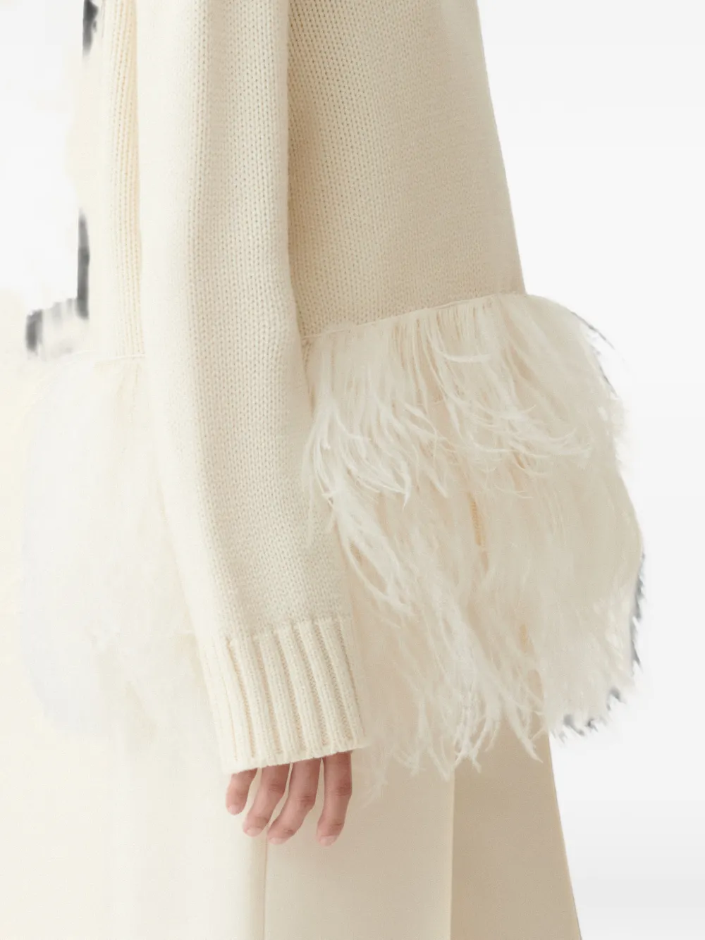 Fabiana Filippi ostrich-feather-trim ribbed-knit sweater Beige