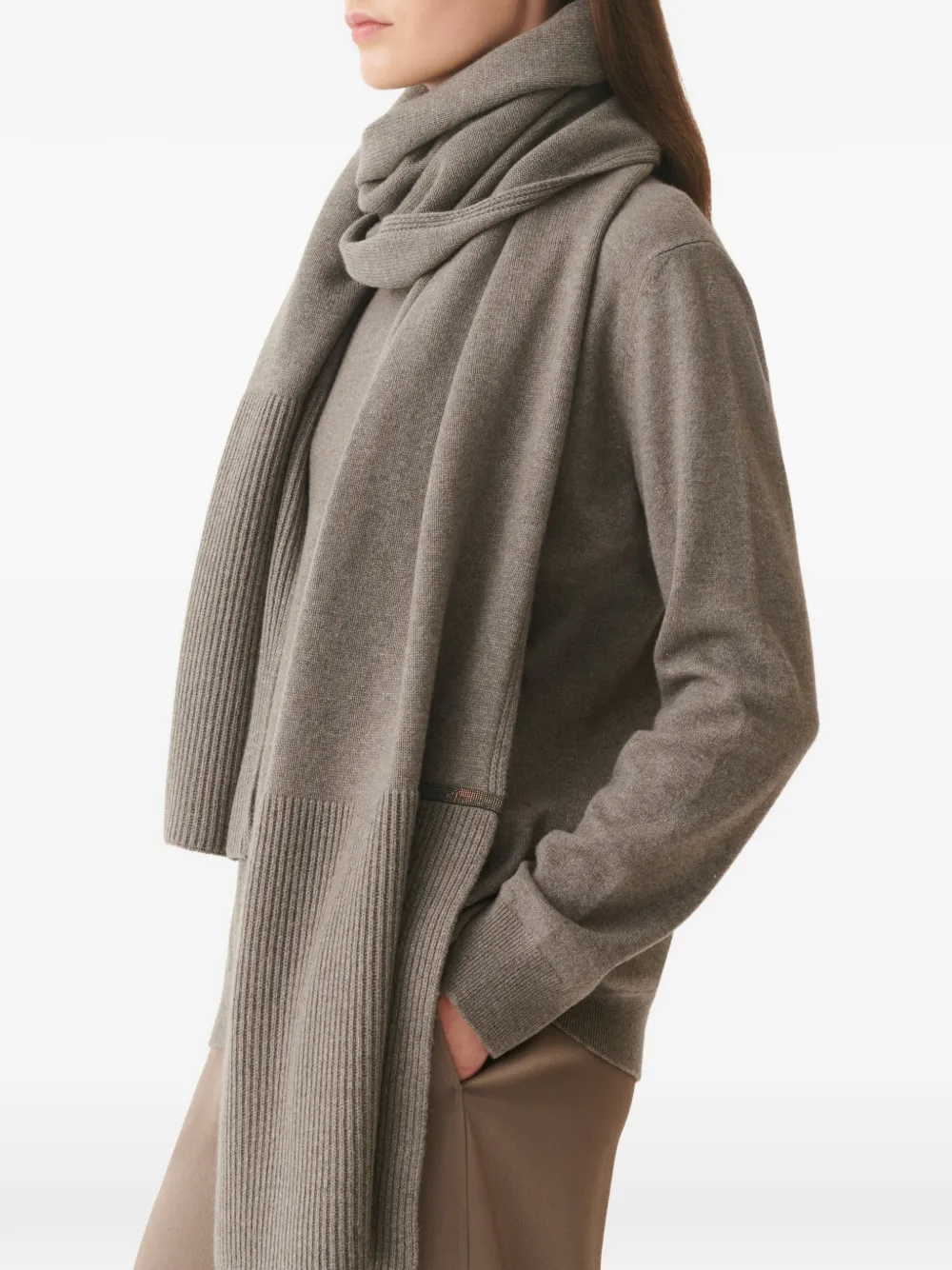 Fabiana Filippi Ribgebreide sjaal met vlakken Beige