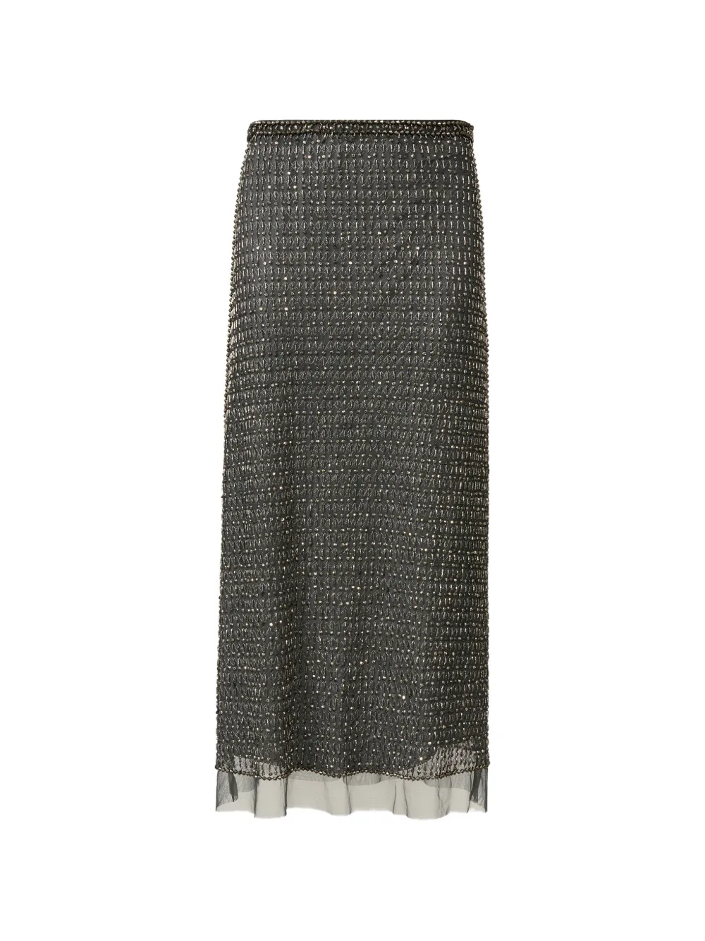 Fabiana Filippi bead-embellished tulle-overlay midi skirt - Gris Fabiana Filippi bead-embellished tulle-overlay midi skirt - Gris
