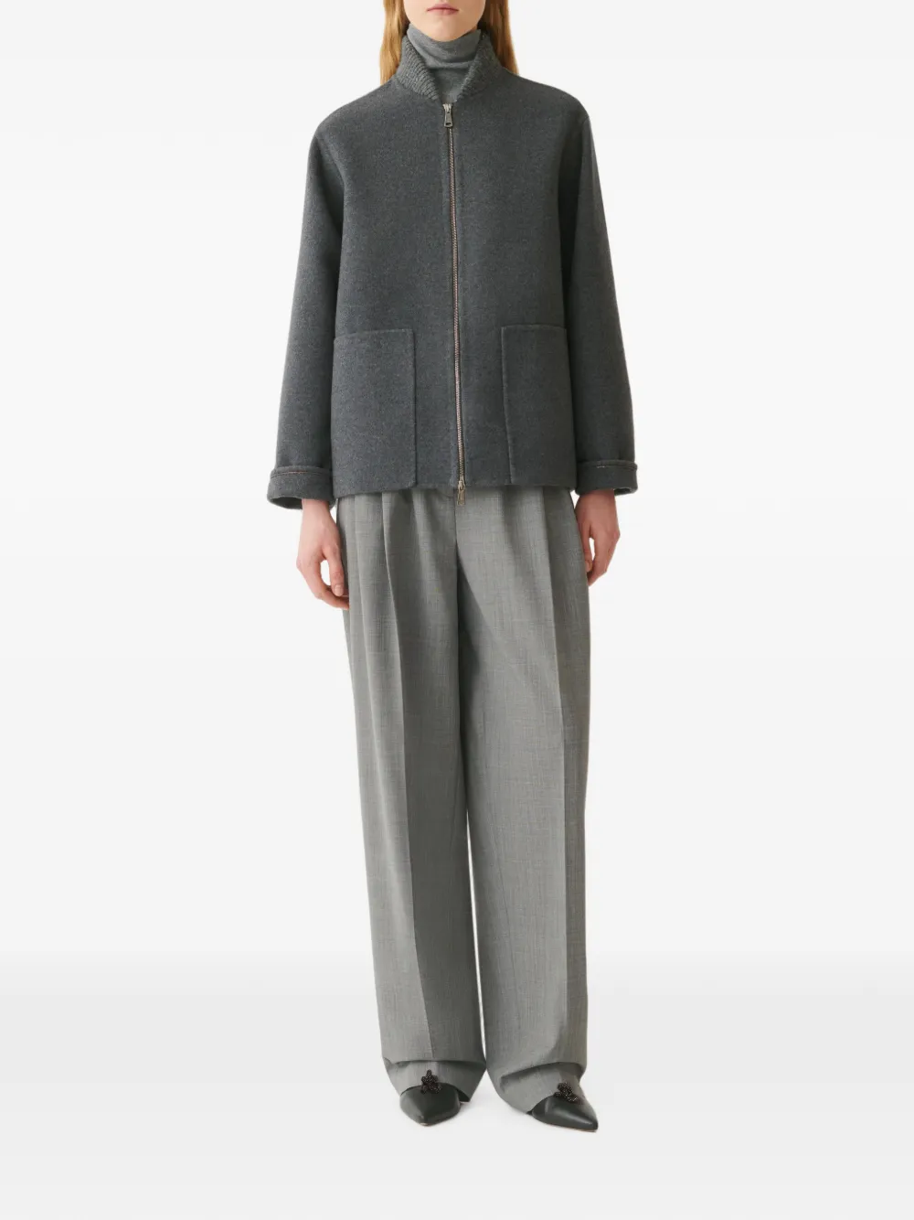 Fabiana Filippi ribbed-knit trim coat Grijs