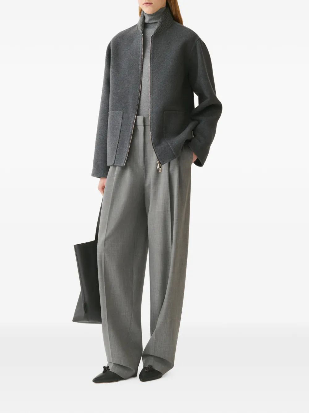 Fabiana Filippi ribbed-knit trim coat Grijs
