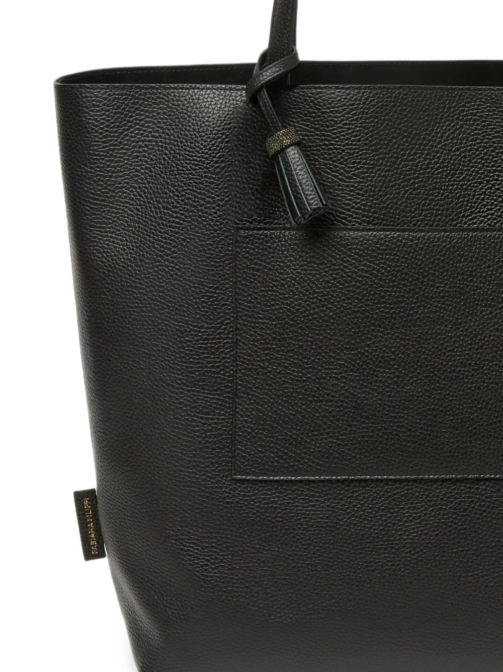 Fabiana Filippi Leren shopper met textuur en kwastje Zwart