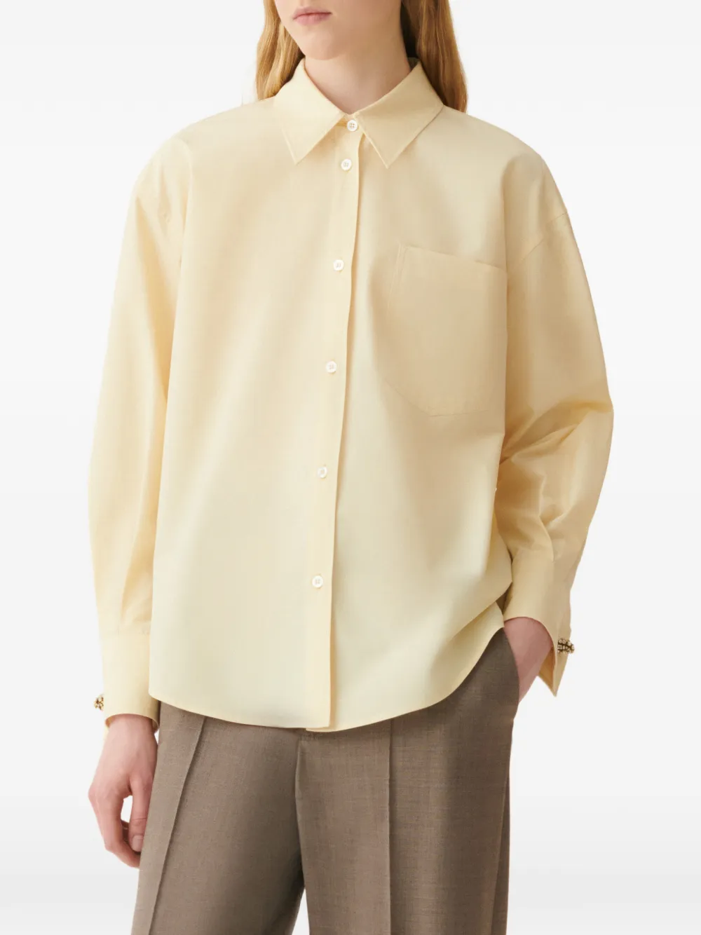 Fabiana Filippi Blouse met verfraaide manchetten en zakdetail Geel