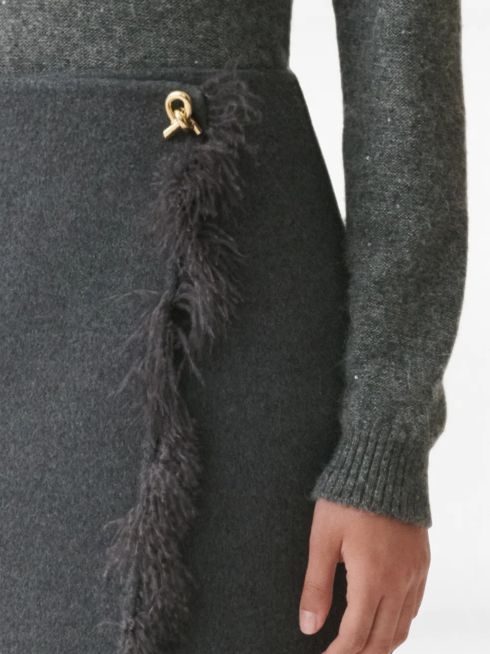 Fabiana Filippi Midi-wikkelrok met verenafwerking Grijs