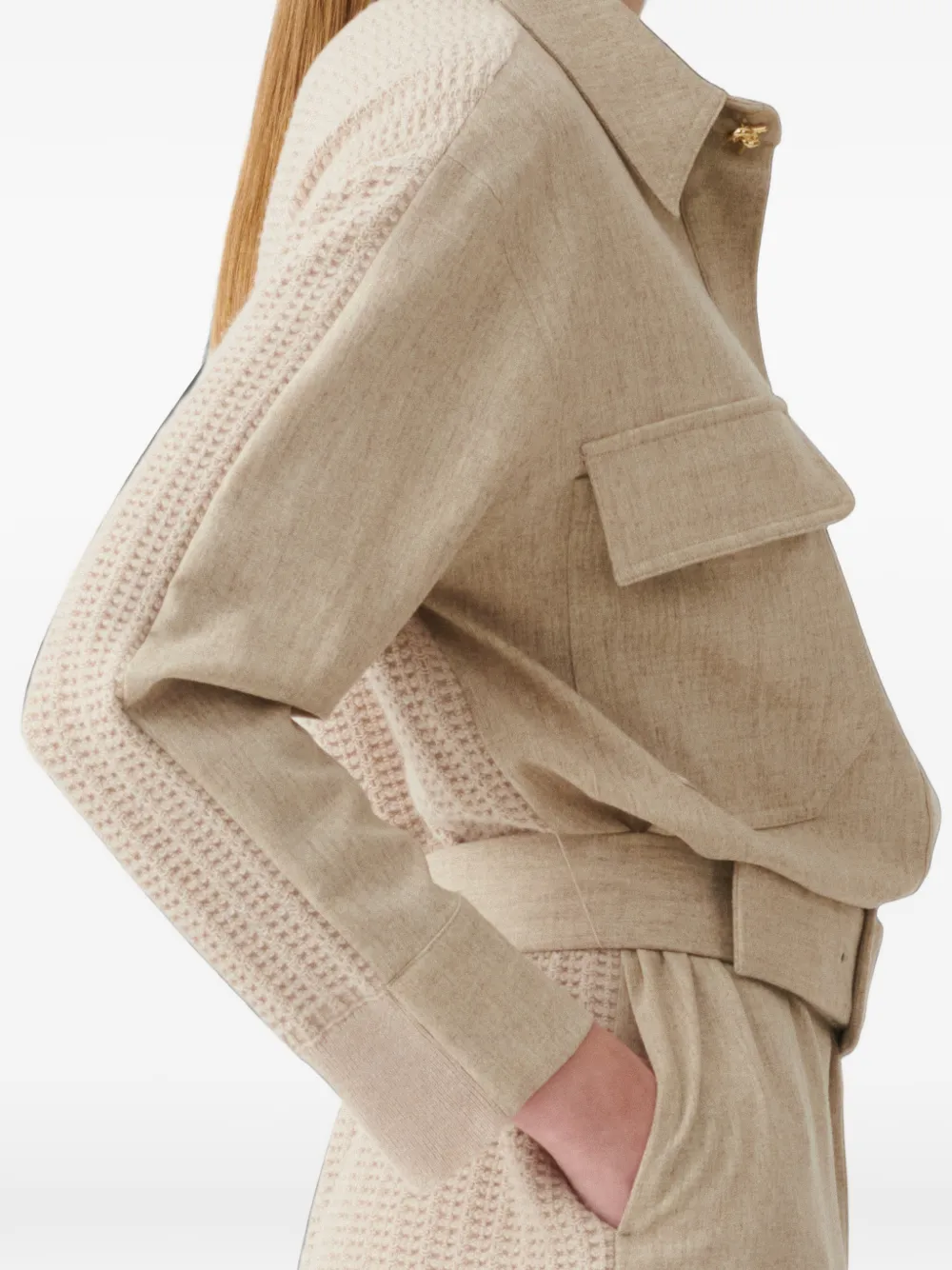 Fabiana Filippi Safari wafelgebreide midi-jurk met ceintuur Beige