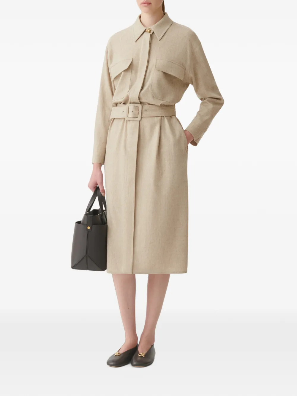 Fabiana Filippi Safari wafelgebreide midi-jurk met ceintuur Beige