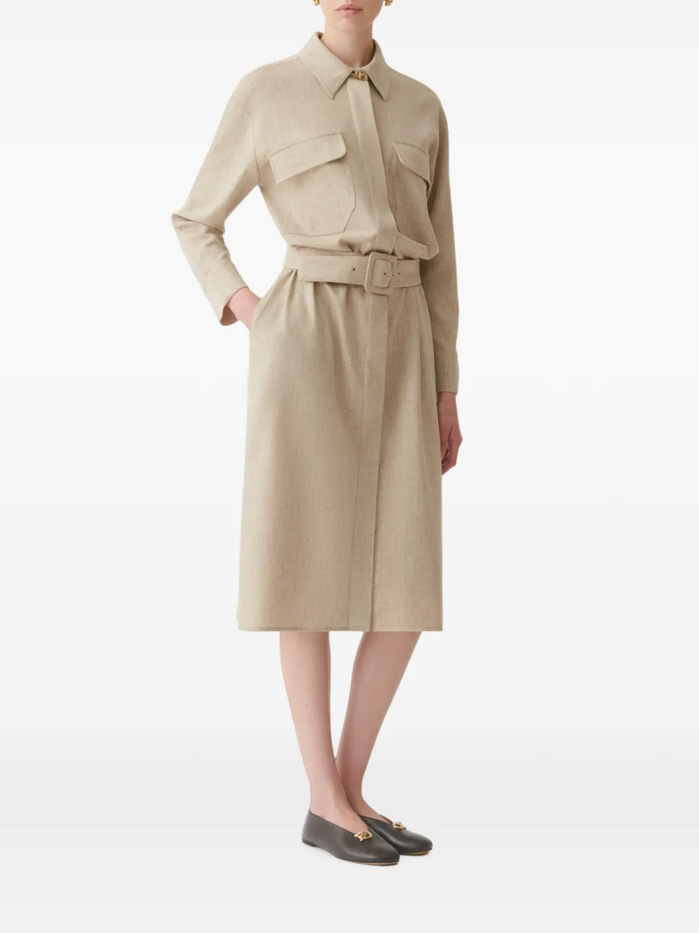 Fabiana Filippi Safari wafelgebreide midi-jurk met ceintuur Beige