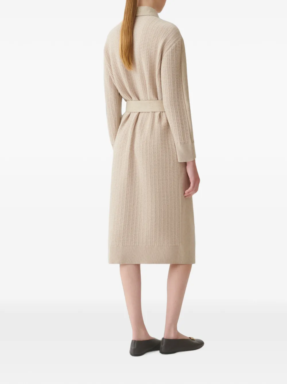 Fabiana Filippi Safari wafelgebreide midi-jurk met ceintuur Beige