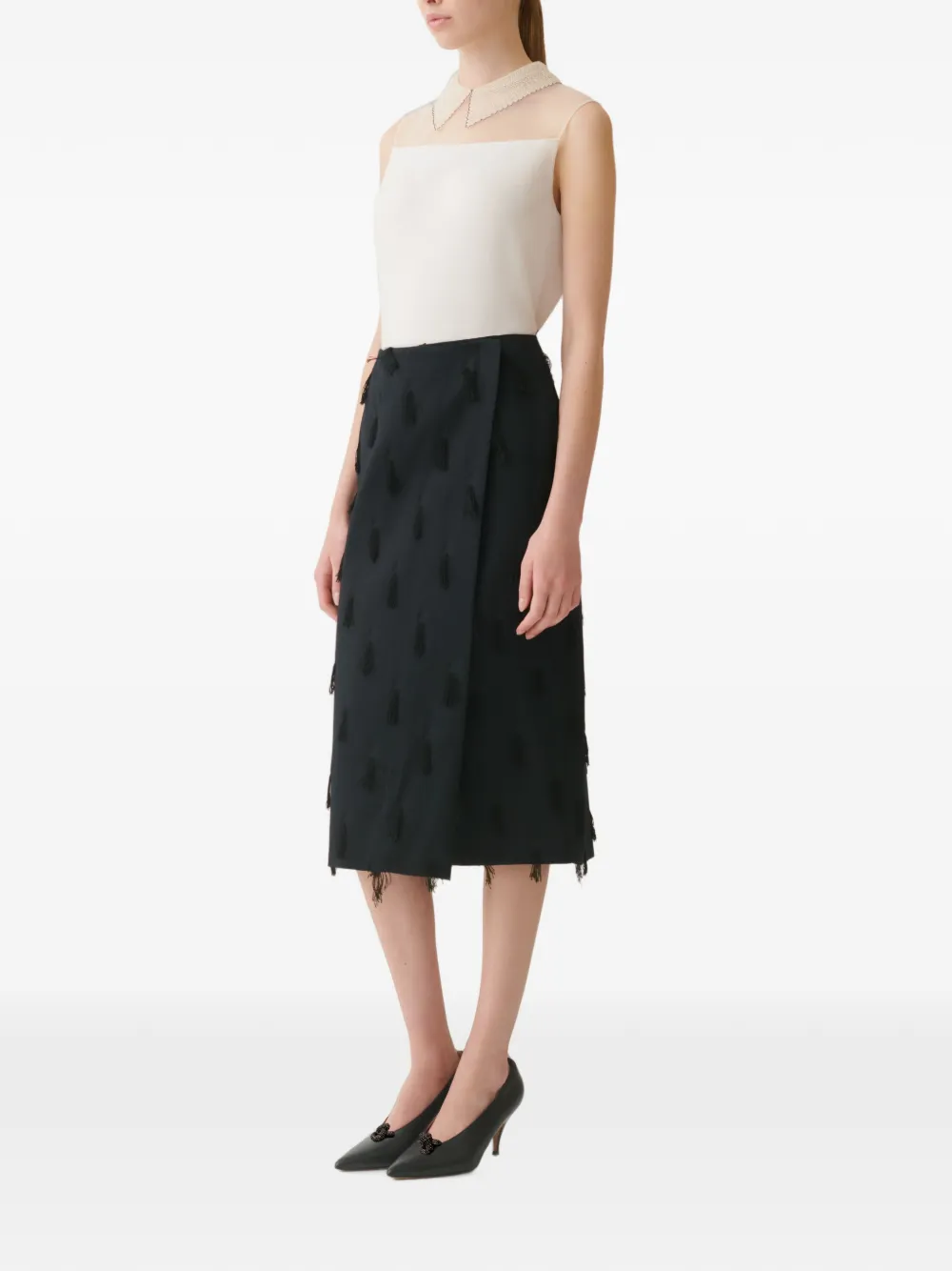 Fabiana Filippi Blouse met kanten kraag en mesh Wit