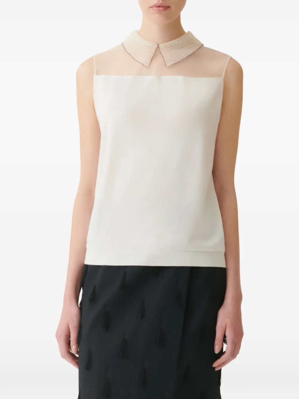 Fabiana Filippi Blouse met kanten kraag en mesh Wit