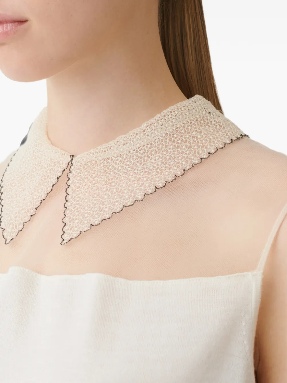 Fabiana Filippi Blouse met kanten kraag en mesh Wit