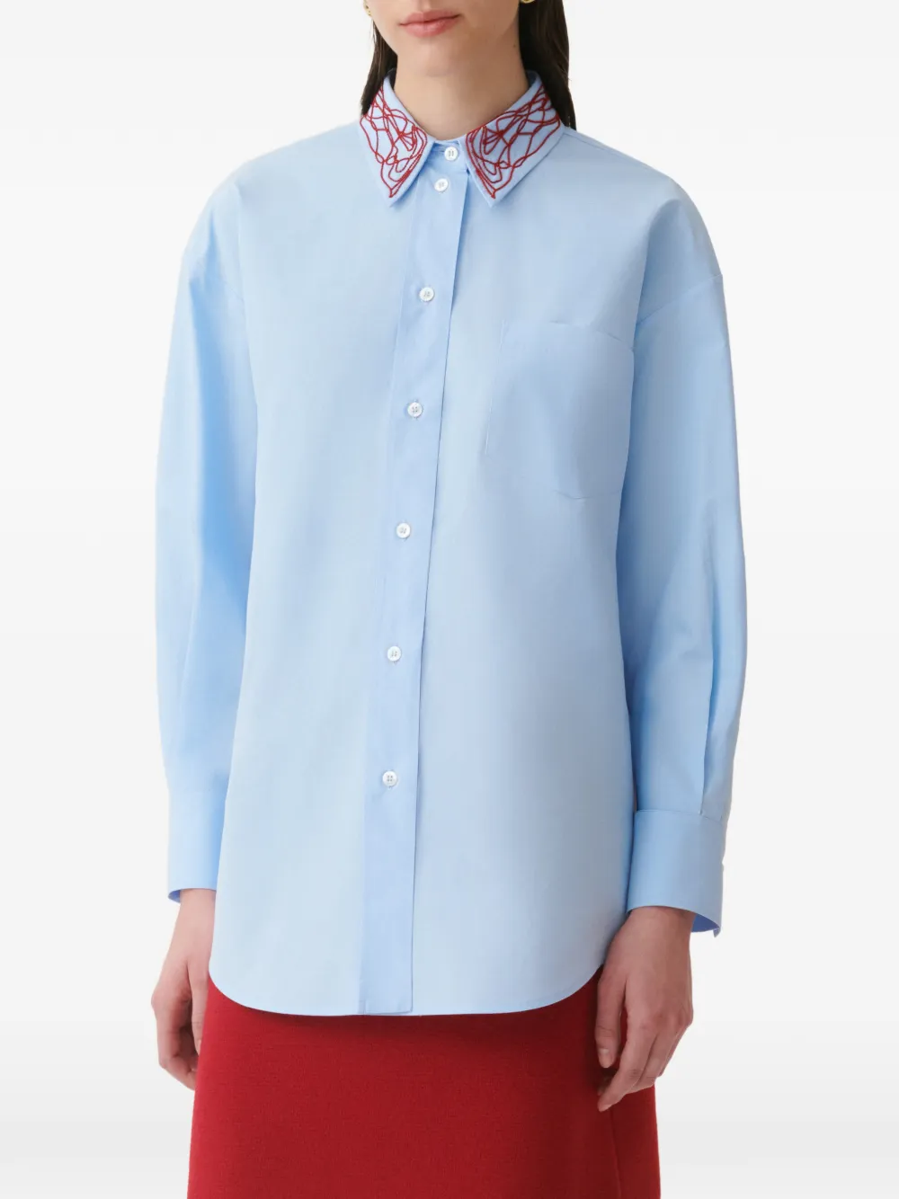 Fabiana Filippi Popeline blouse verfraaid met kralen Blauw