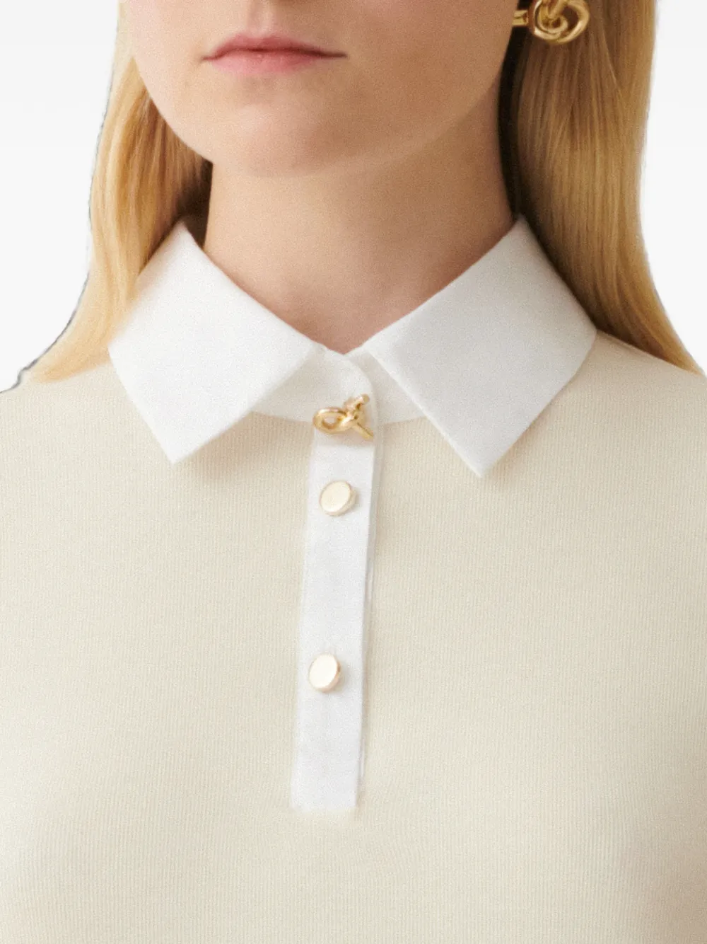 Fabiana Filippi Poloshirt met contrasterende kraag en lange mouwen Beige