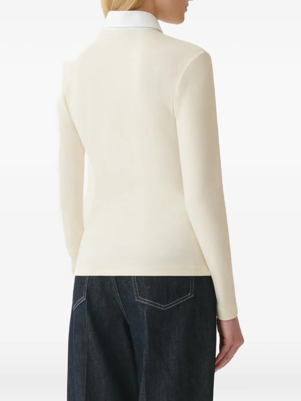 Fabiana Filippi Poloshirt met contrasterende kraag en lange mouwen Beige