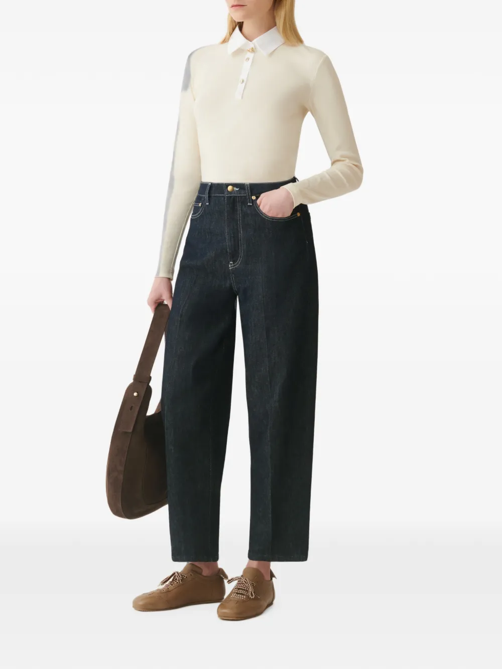 Fabiana Filippi Poloshirt met contrasterende kraag en lange mouwen Beige