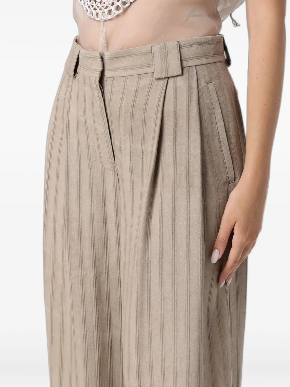 Emporio Armani High-waist palazzo broek met streepprint Beige