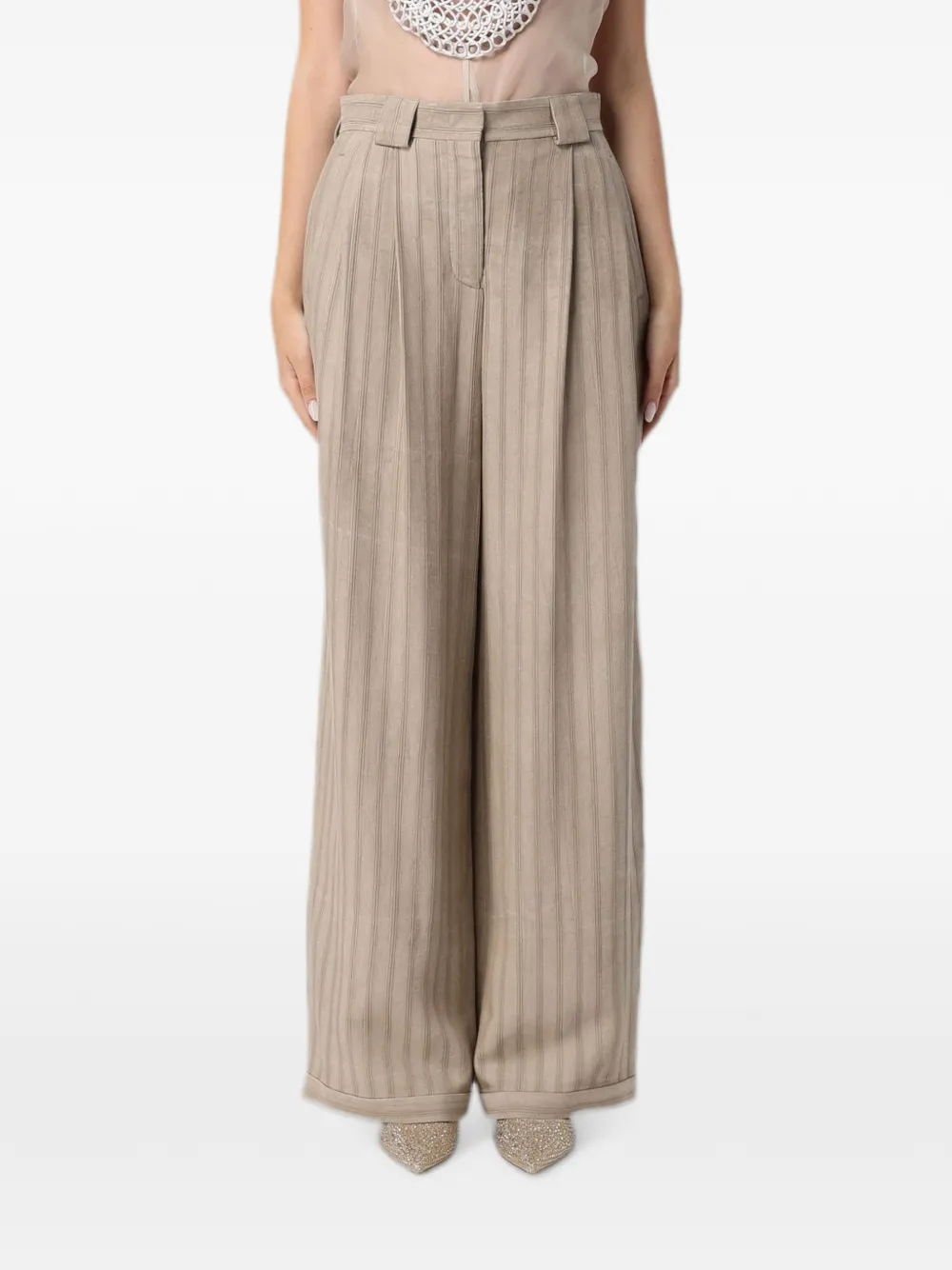 Emporio Armani stripe-print high-waisted palazzo pants - Toni neutri