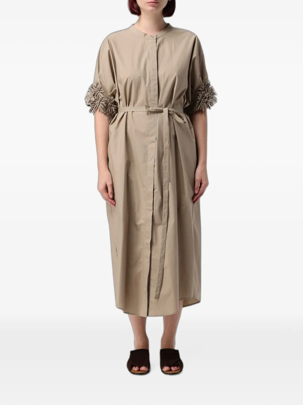 MeimeiJ fringed-sleeve belted dress - Neutrals