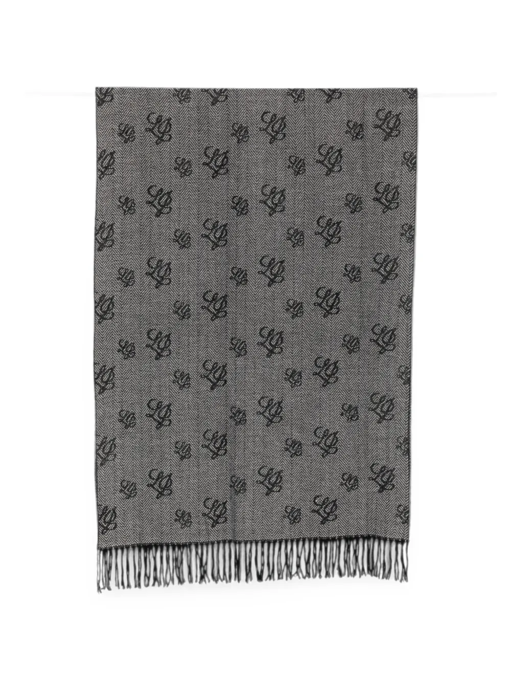 LIU JO monogram-pattern herringbone-weave scarf - Grigio