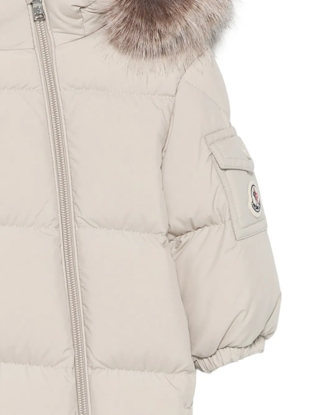Moncler Enfant Gewatteerd skipak met afwerking van imitatiebont Beige