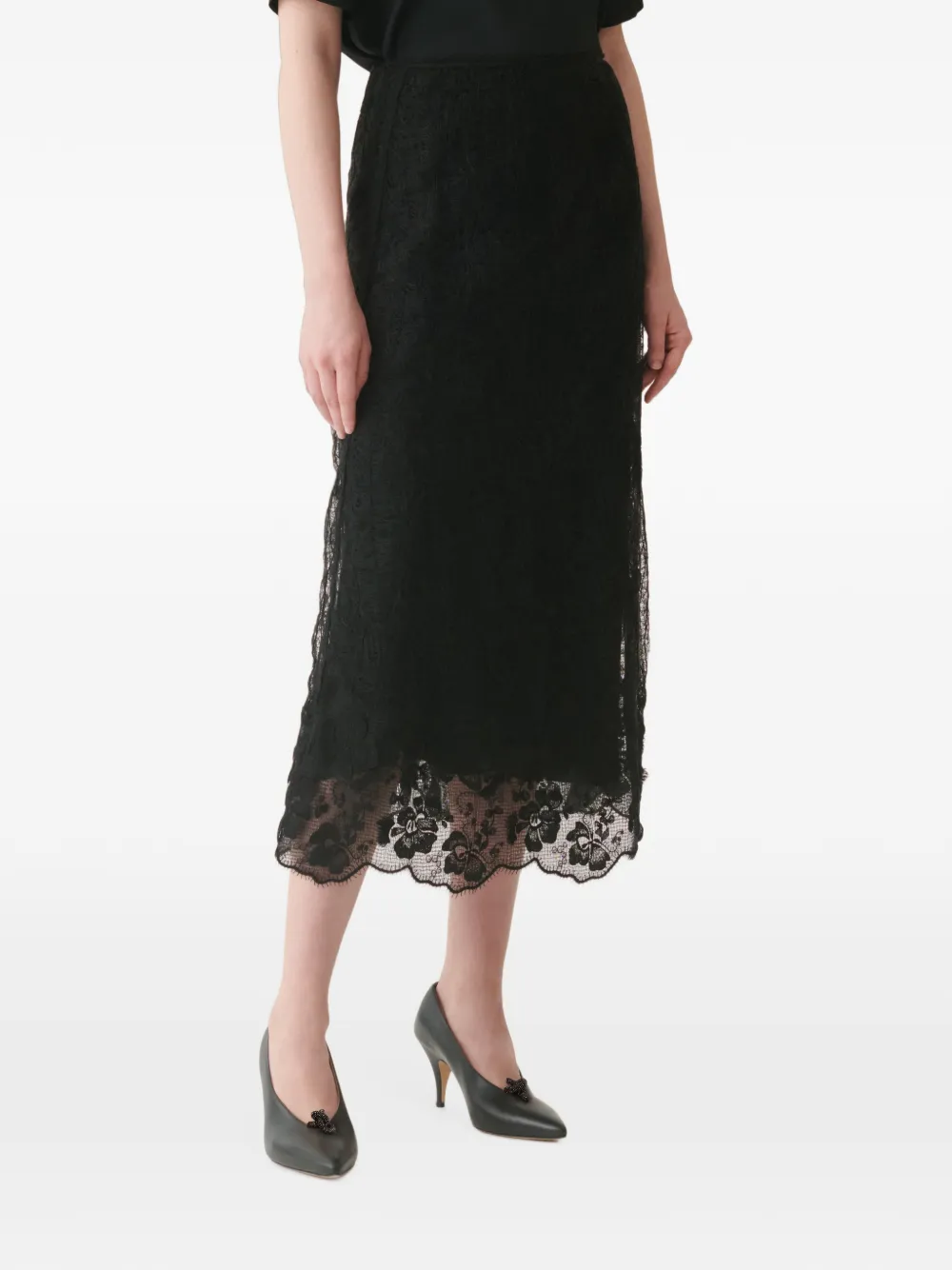 Fabiana Filippi Midi-rok met bloemenkant Zwart