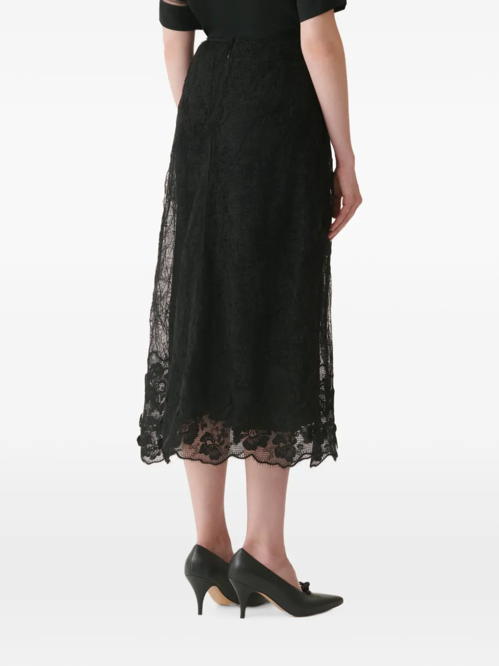 Fabiana Filippi Midi-rok met bloemenkant Zwart