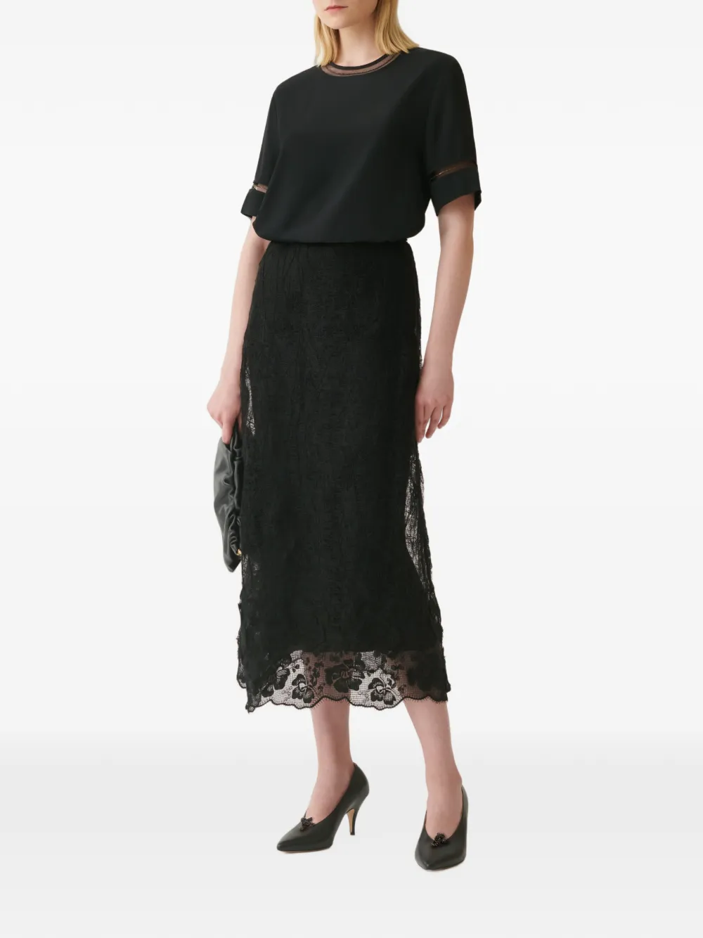 Fabiana Filippi Midi-rok met bloemenkant Zwart