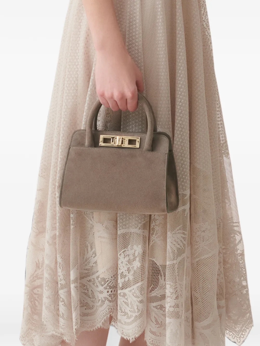 Fabiana Filippi Kleine suède shopper met draaislot Grijs