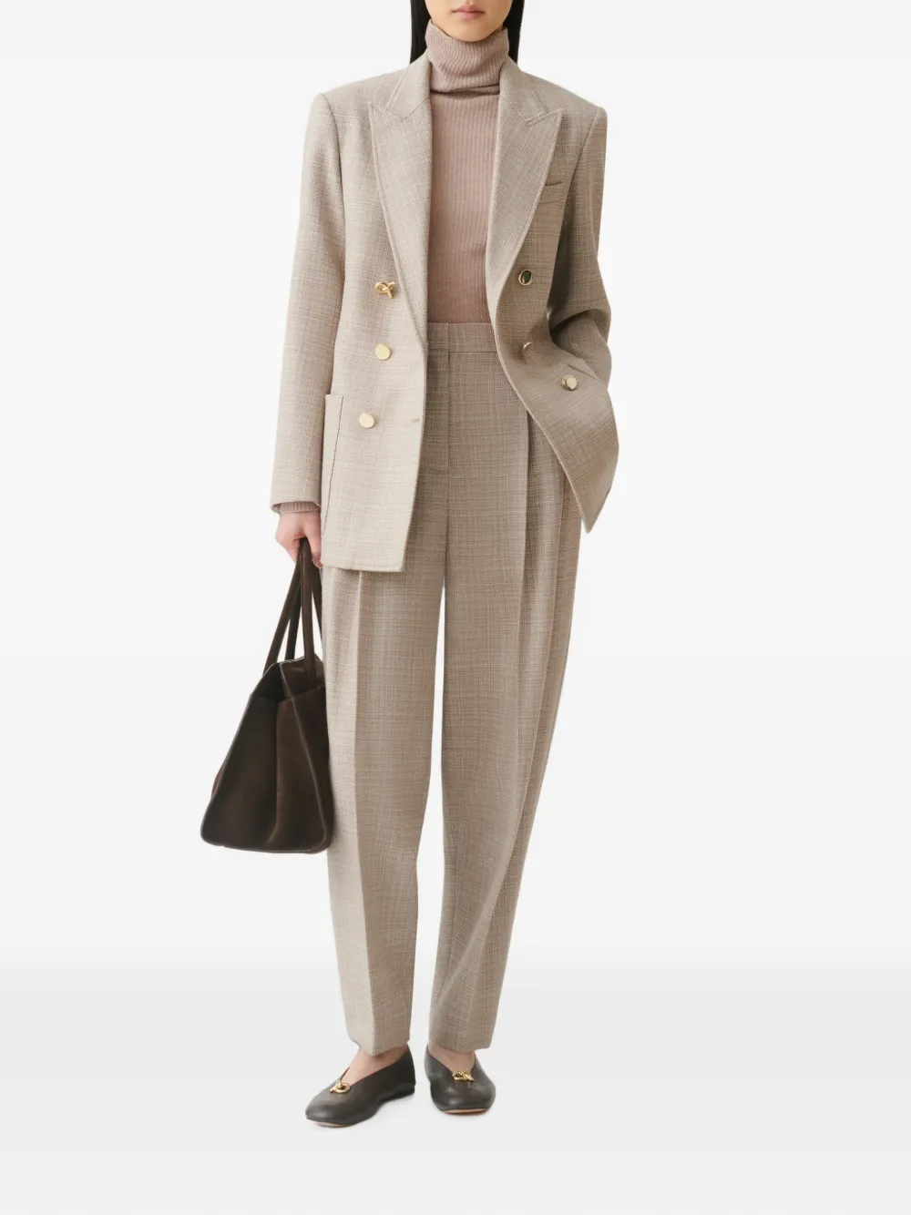 Fabiana Filippi Blazer met dubbele rij knopen en puntige revers Beige