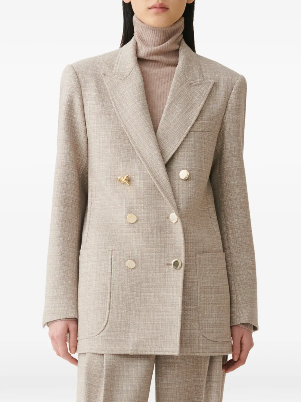 Fabiana Filippi Blazer met dubbele rij knopen en puntige revers Beige