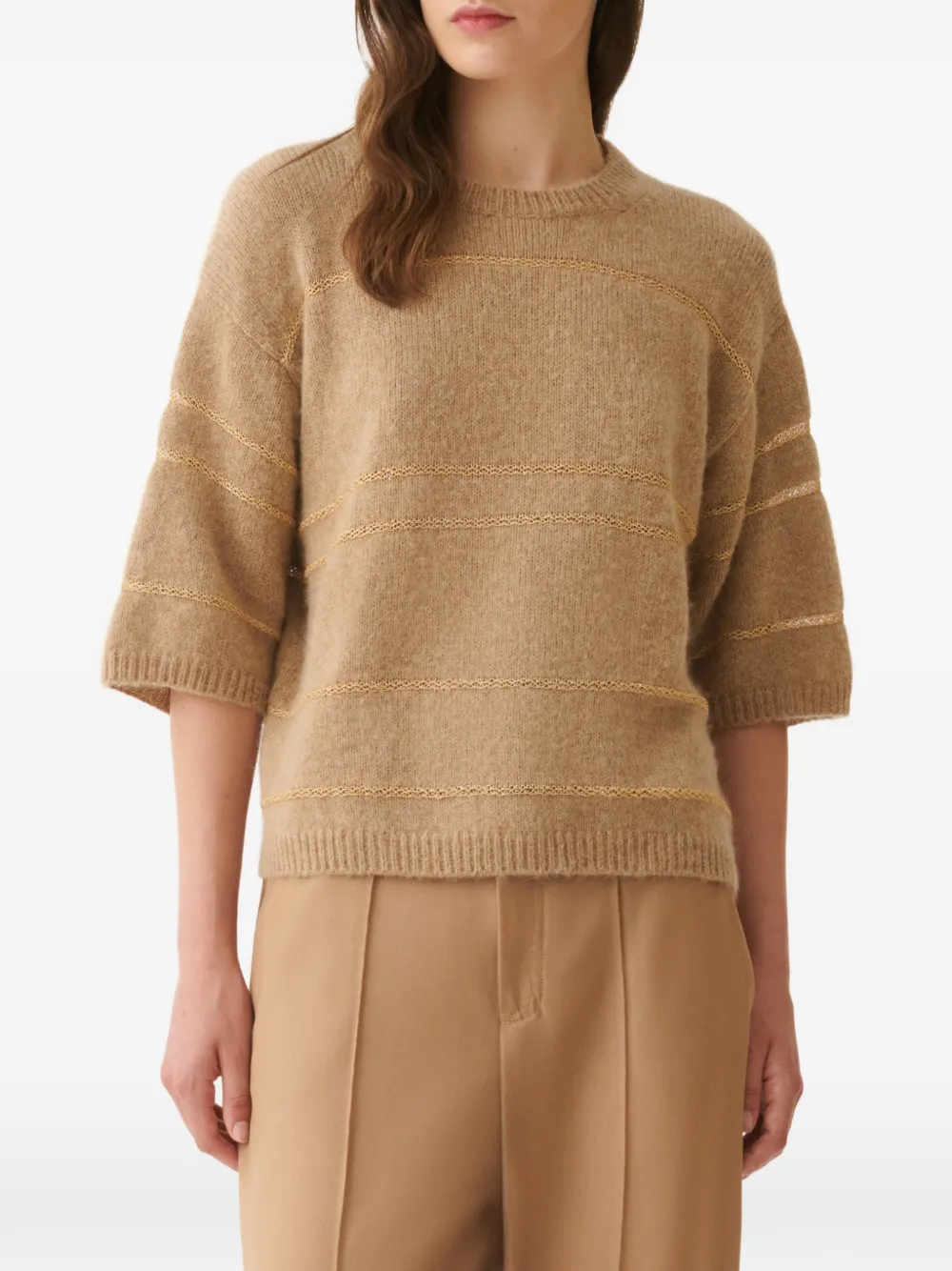 Fabiana Filippi Gestreepte trui met korte mouwen Beige