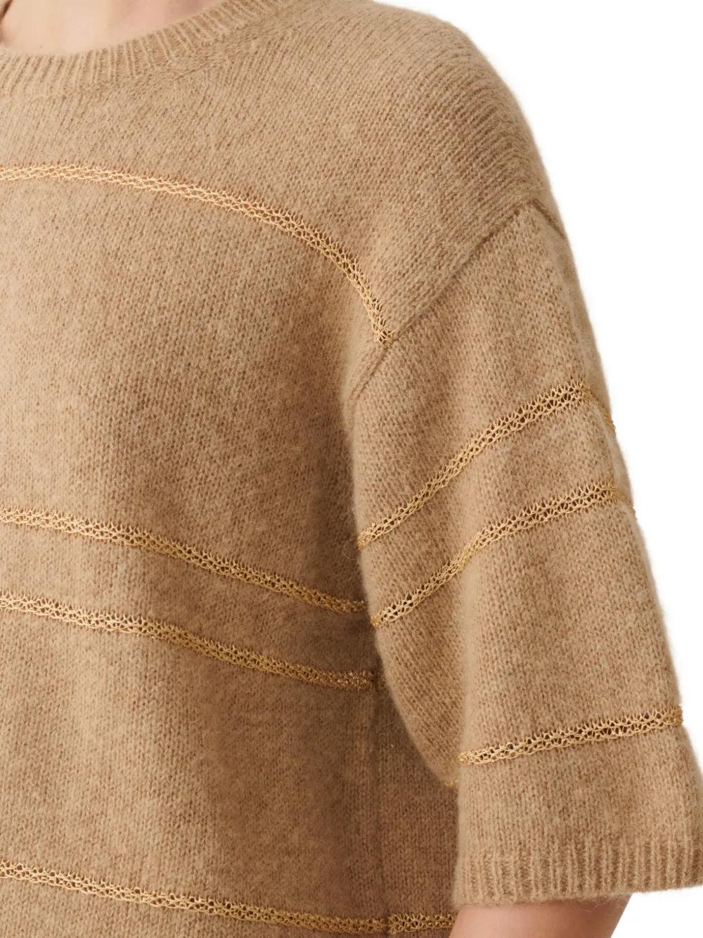 Fabiana Filippi Gestreepte trui met korte mouwen Beige