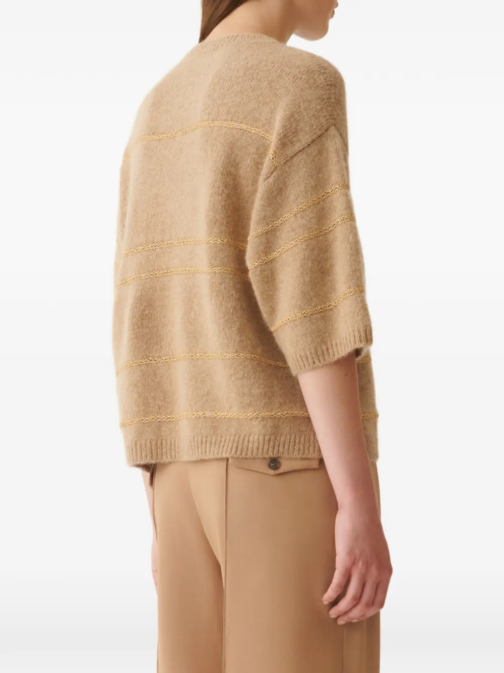 Fabiana Filippi Gestreepte trui met korte mouwen Beige