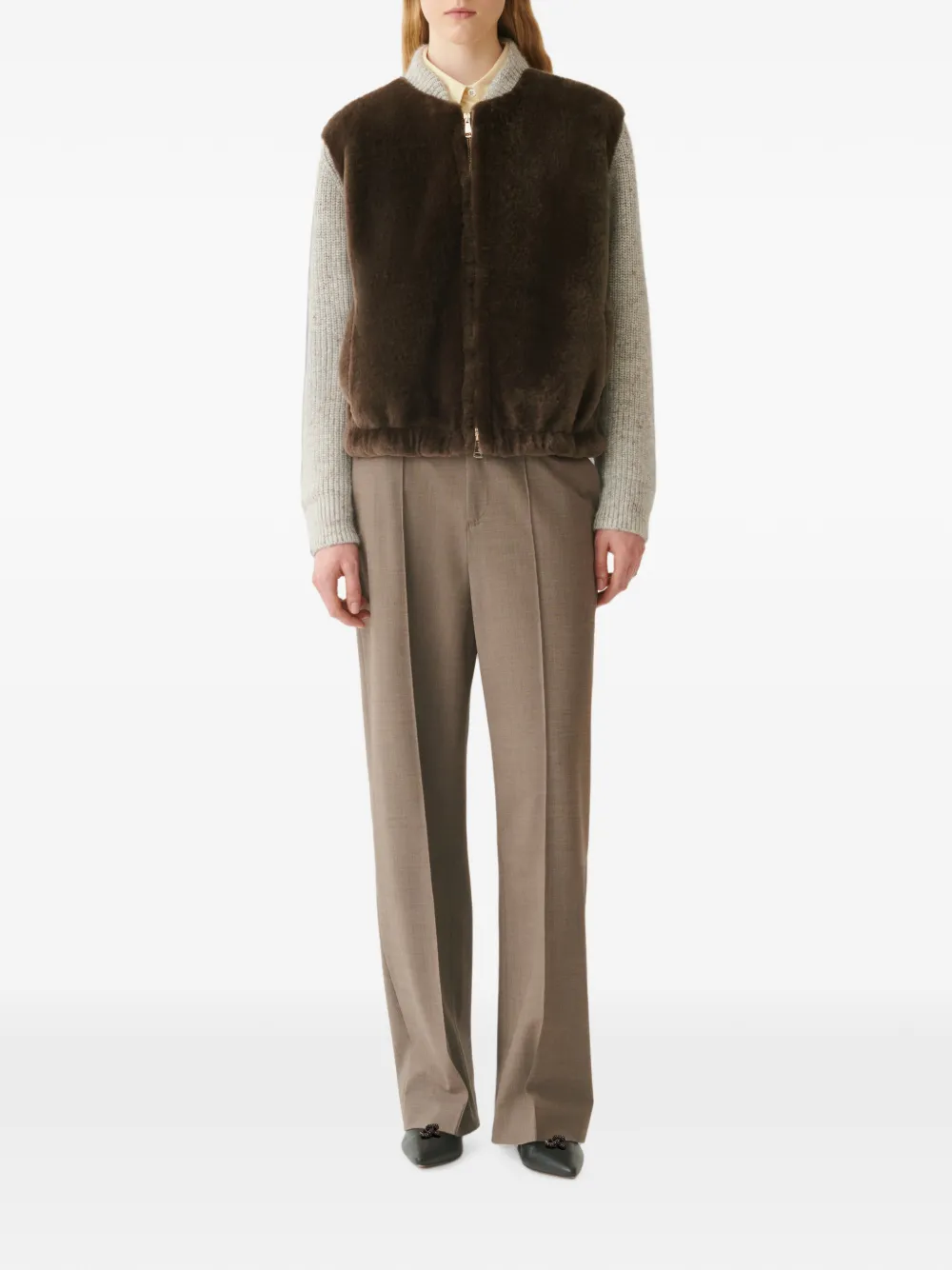 Fabiana Filippi Gebreid bomberjack met shearling vlak Bruin