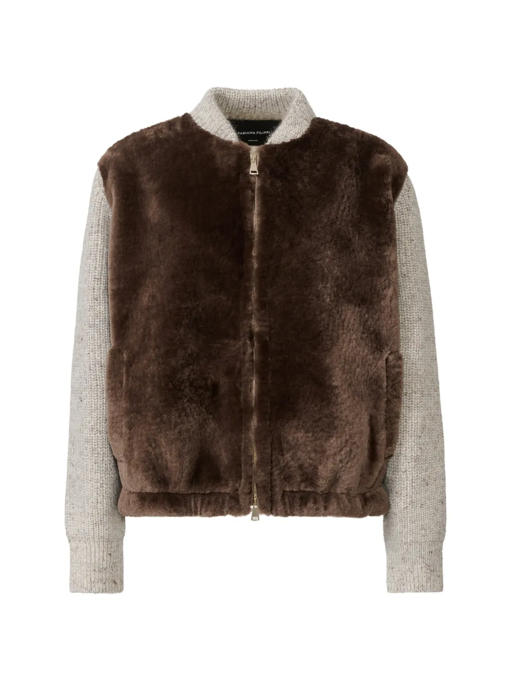 Fabiana Filippi shearling-panel knitted bomber jacket - Marrone