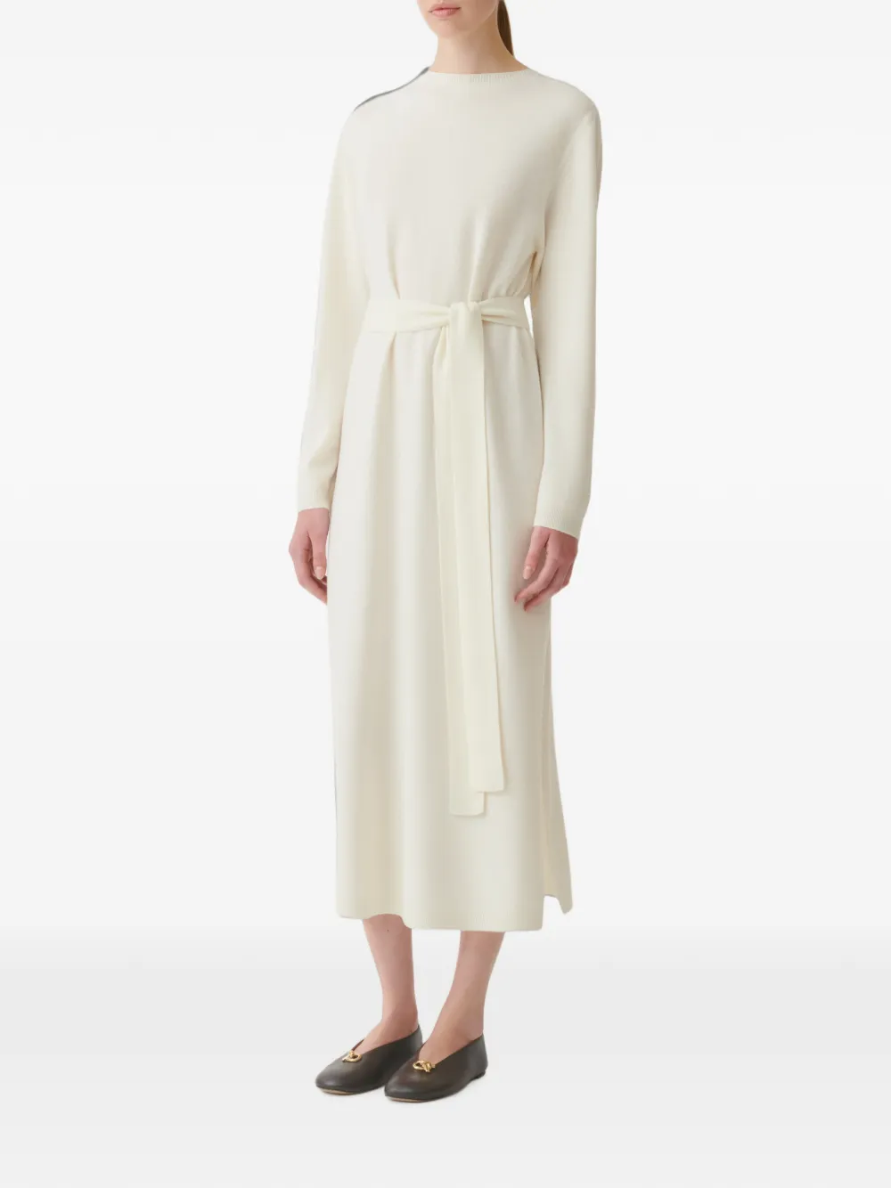 Fabiana Filippi Midi-jurk met zijsplit en ceintuur Beige