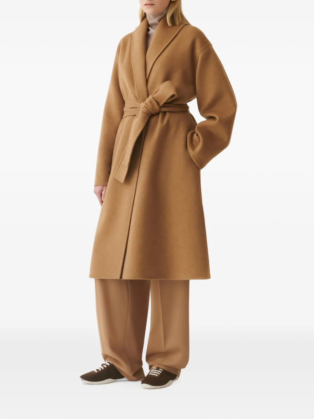 Fabiana Filippi belted shawl-lapel coat Bruin
