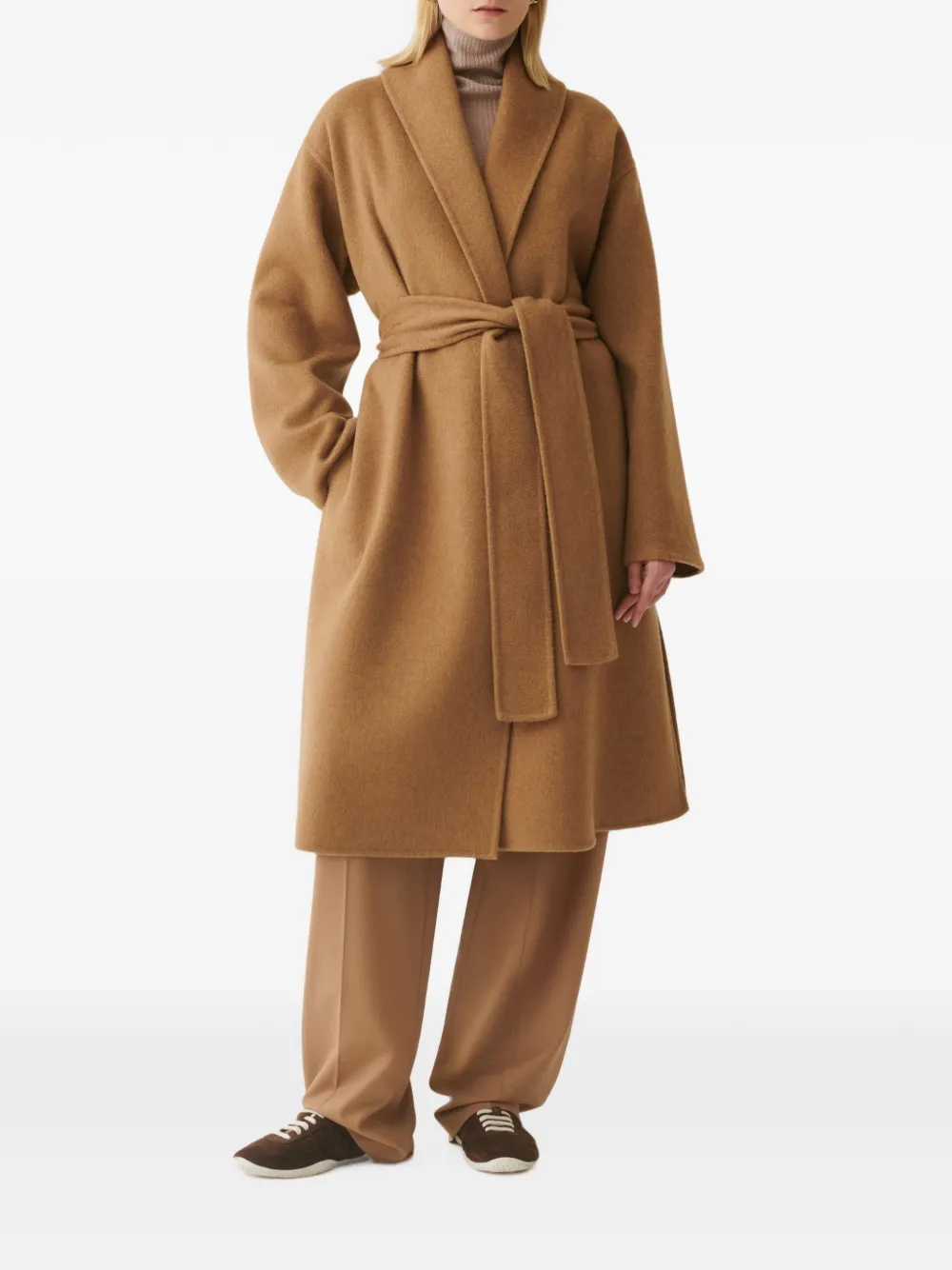 Fabiana Filippi belted shawl-lapel coat Bruin
