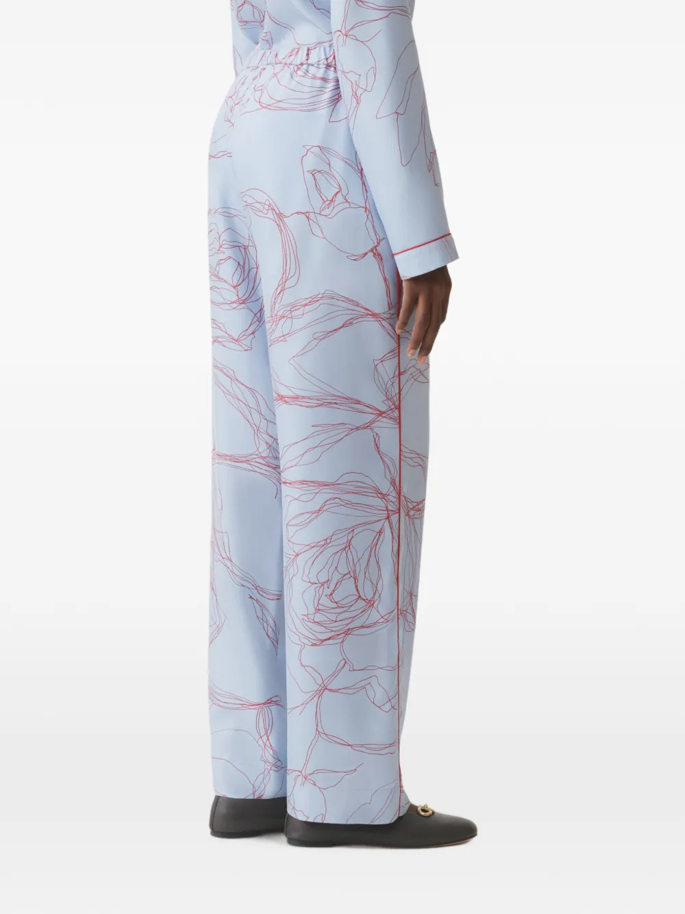Fabiana Filippi Zijden-satijnen broek met bloemenprint Blauw