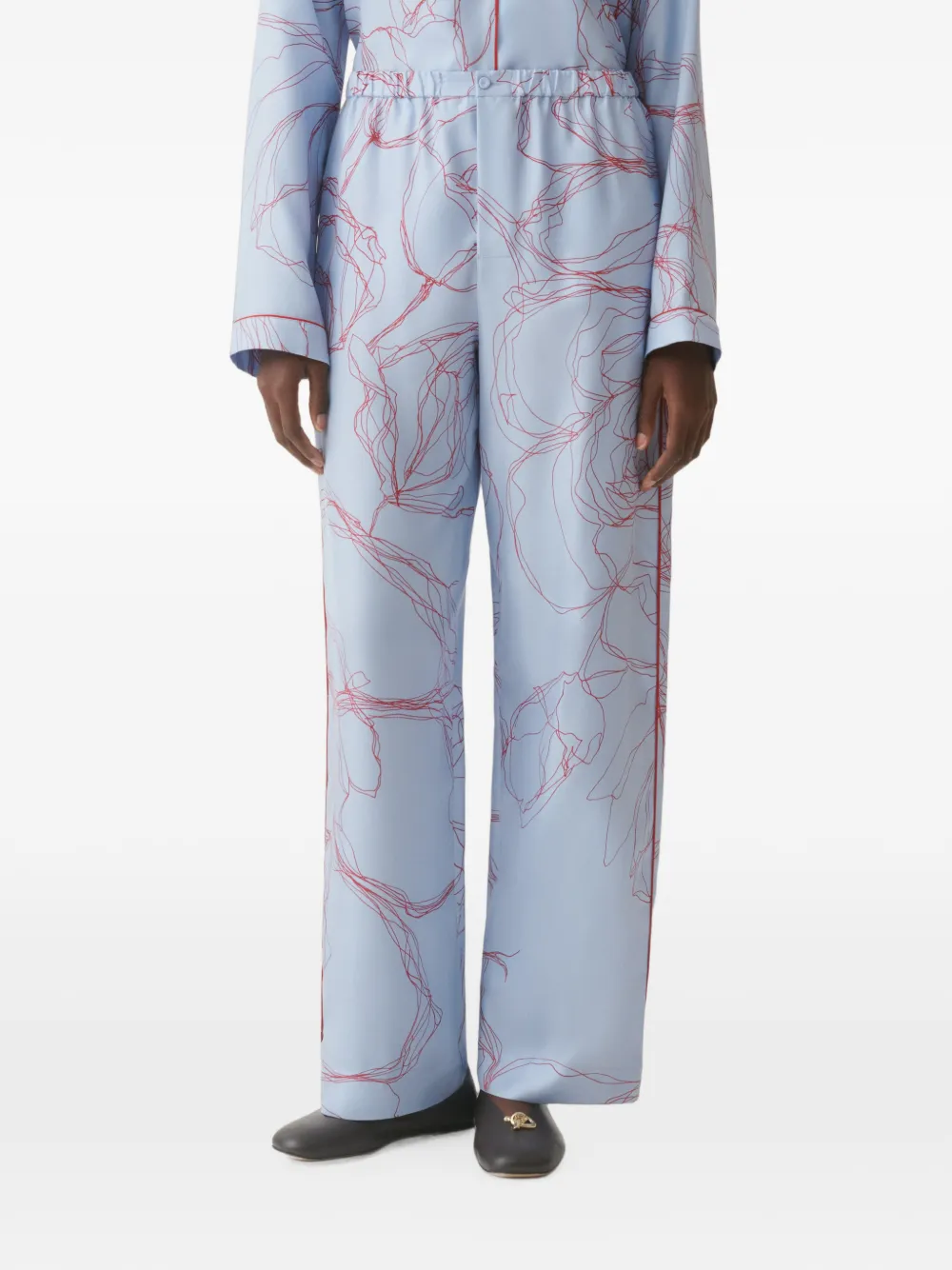 Fabiana Filippi Zijden-satijnen broek met bloemenprint Blauw