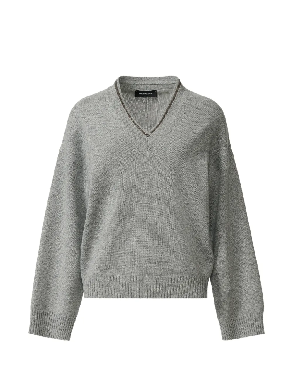 Fabiana Filippi bead-trim V-neck sweater - Grey