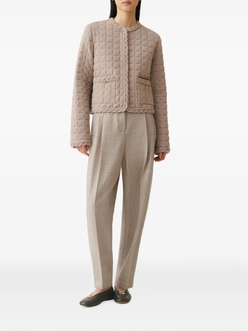 Fabiana Filippi Gewatteerd jack met gevlochten afwerking Beige