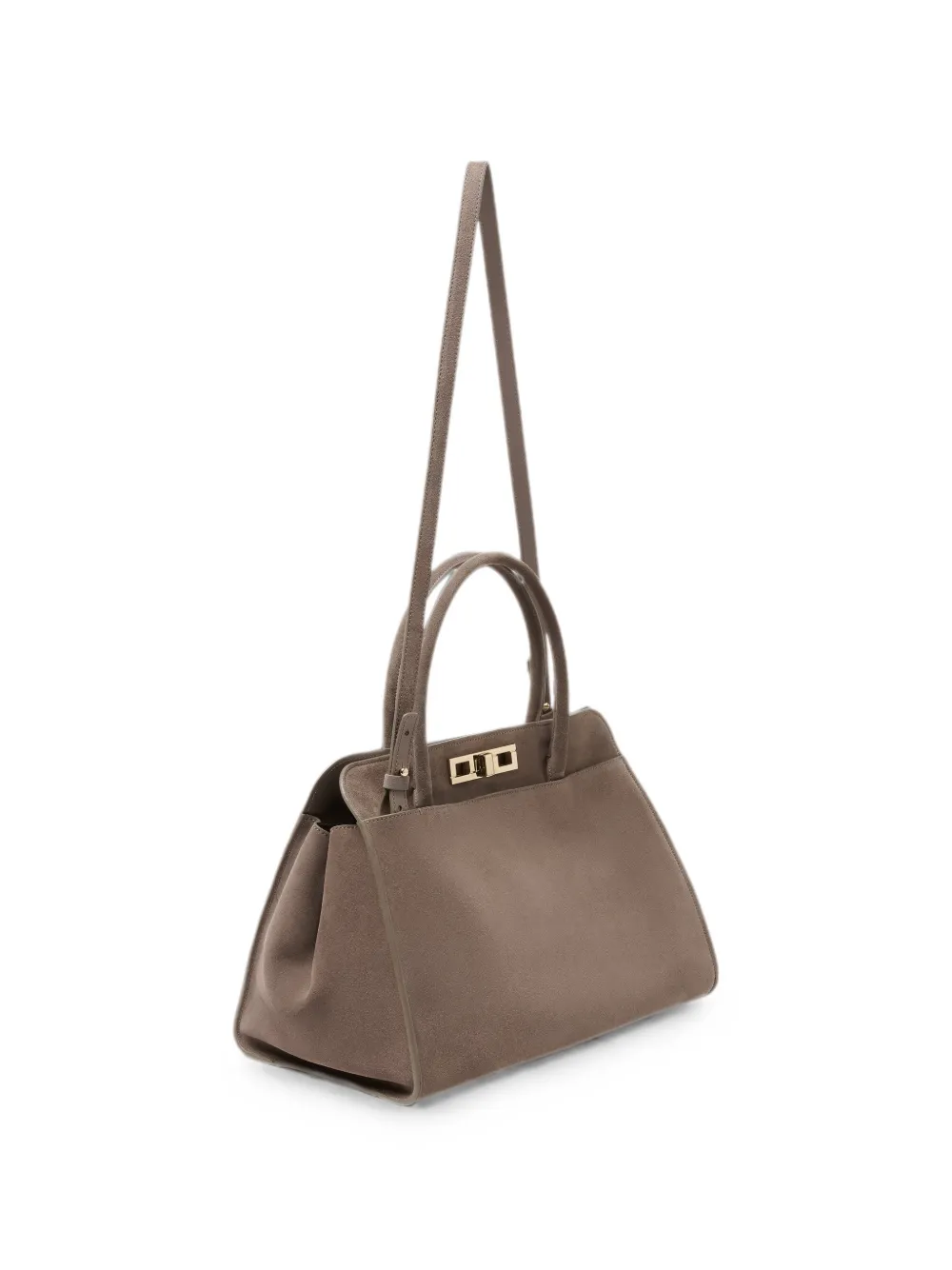 Fabiana Filippi Grote suède shopper met draaislot Beige