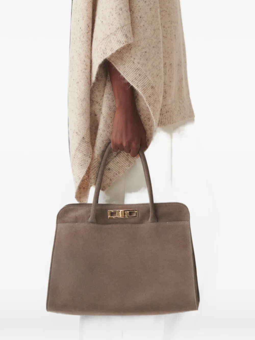 Fabiana Filippi Grote suède shopper met draaislot Beige